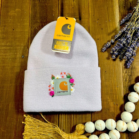 Carhartt Accessories - Hand embroidered Carhartt beanie in lilac haze